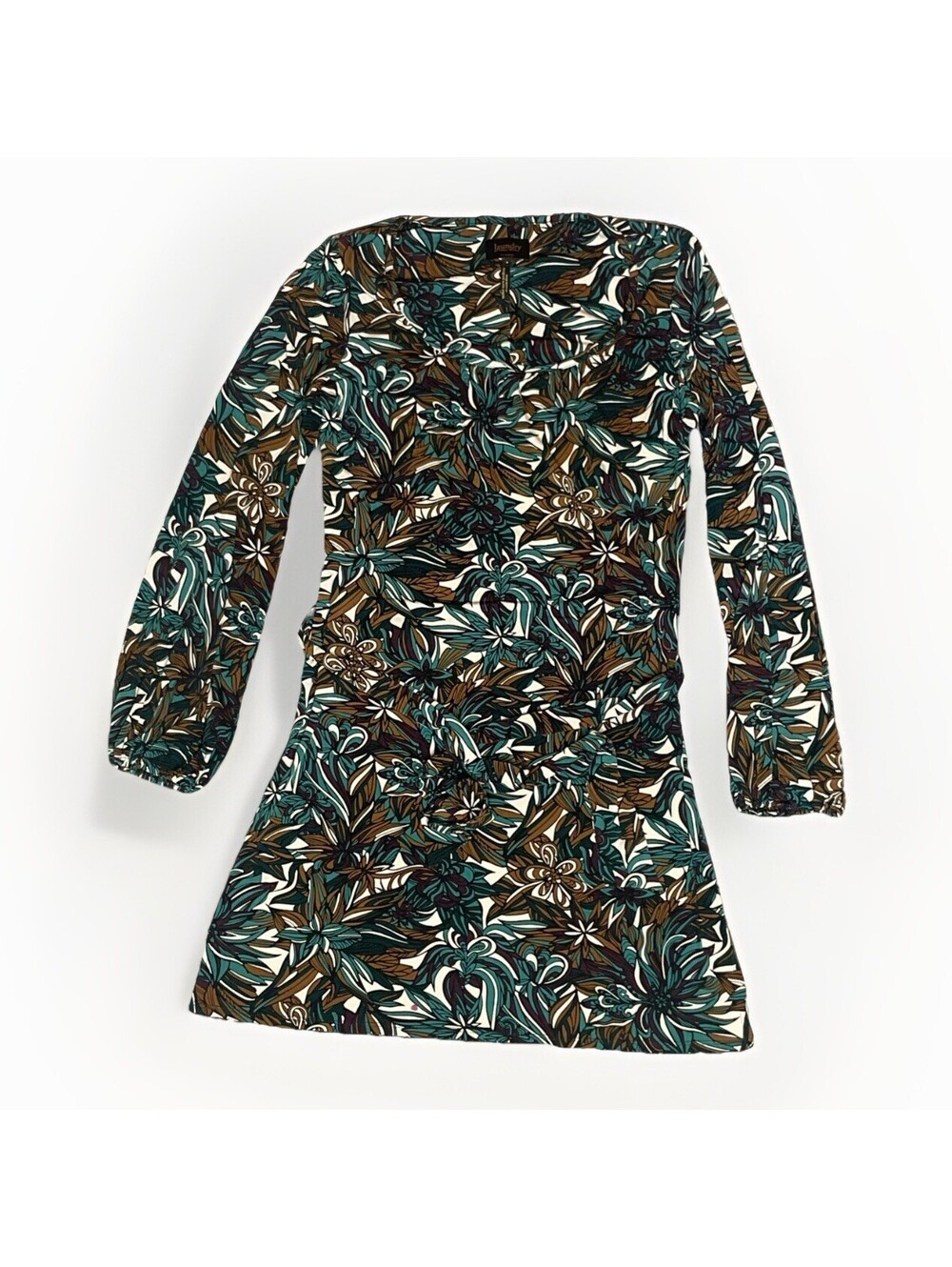 Shelli Segal Laundry Long Sleeve Dress Green Brown Floral Women's Size 4